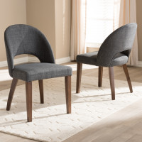 Baxton Studio Wesley-Dark Grey-DC Wesley Mid-Century Modern Dark Grey Fabric Upholstered Walnut Finished Wood Dining Chair (Set of 2)